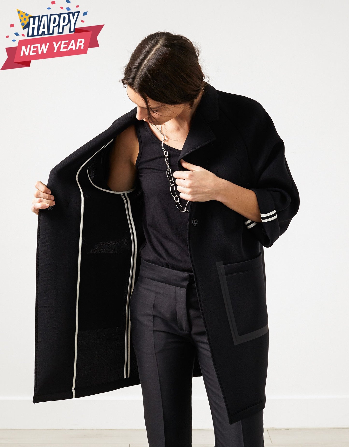Neoprene Flower Coat in Black