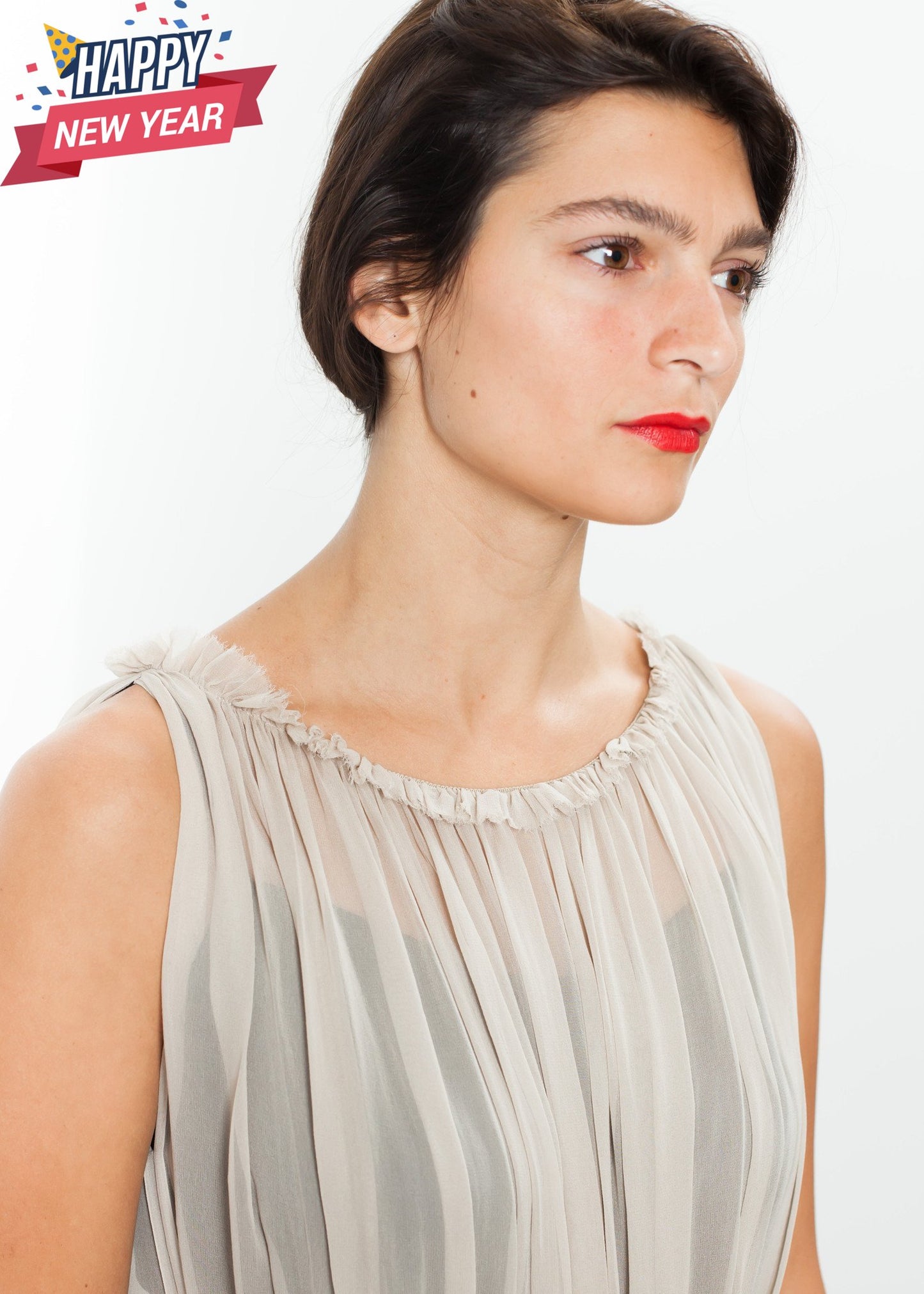 Chiffon Cape Back Dress in Sand