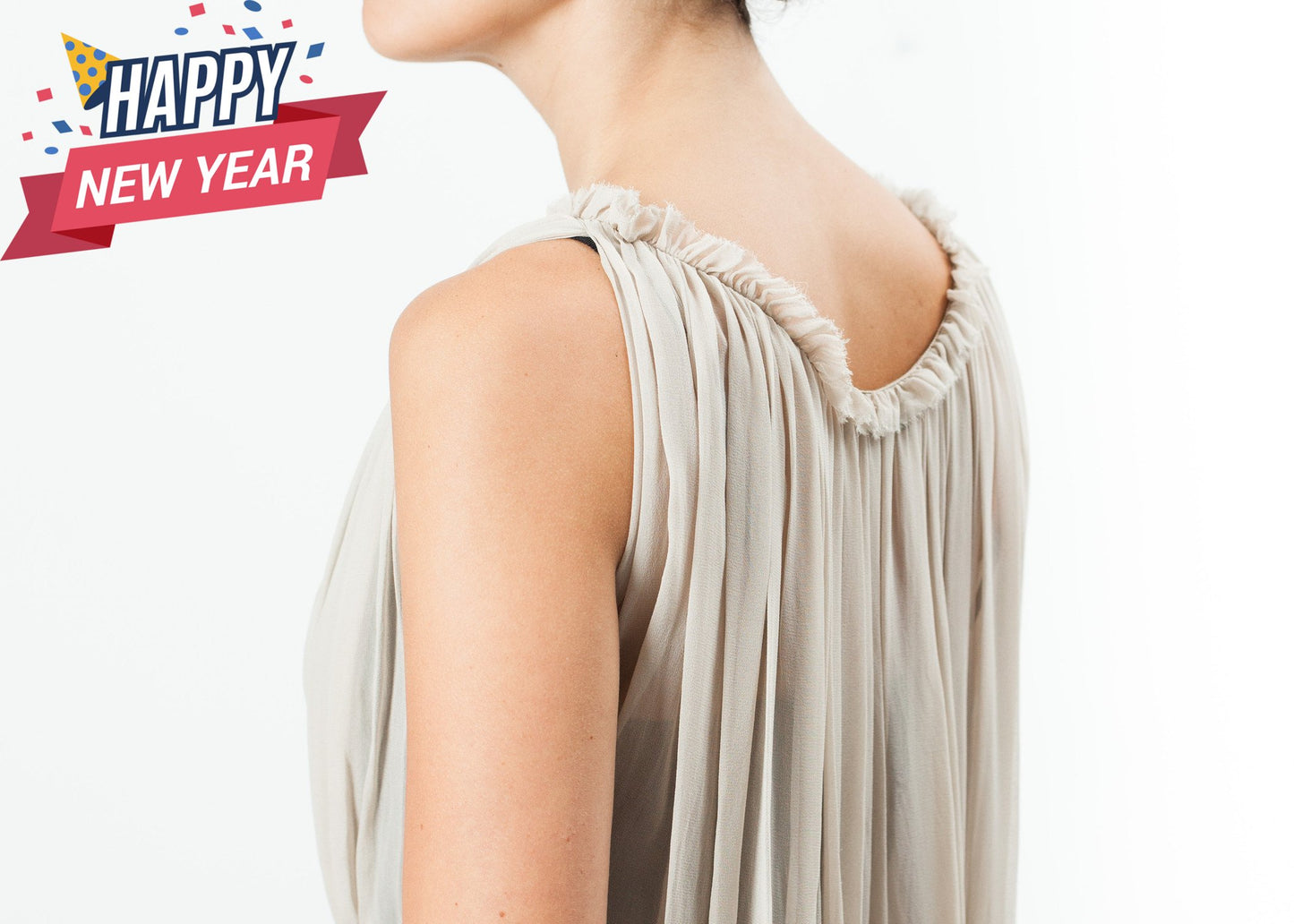 Chiffon Cape Back Dress in Sand
