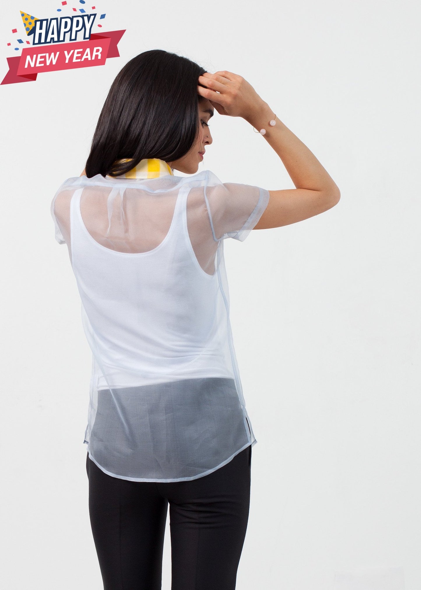 Sheer Button-Up Blouse in Pale Blue