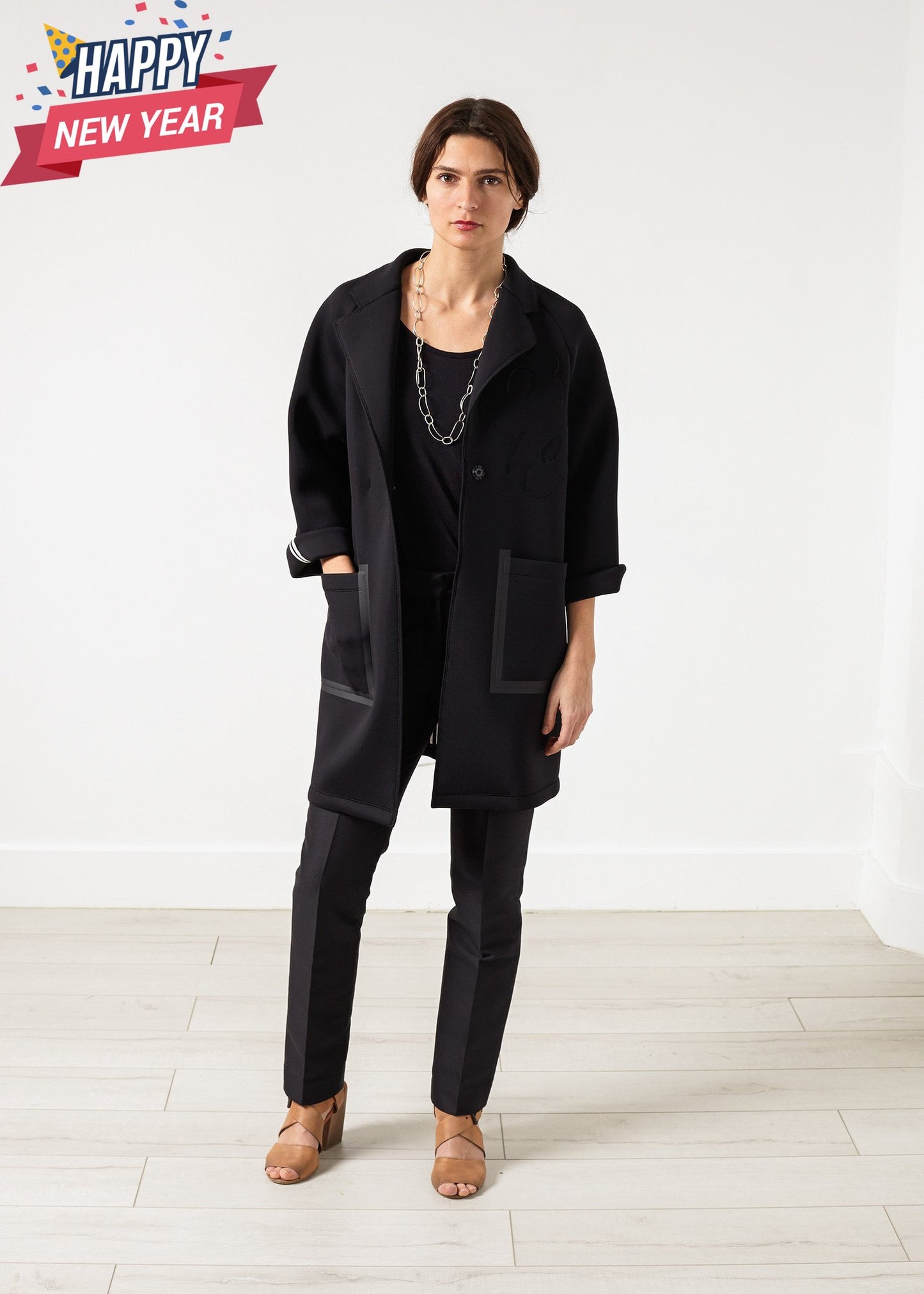 Neoprene Flower Coat in Black