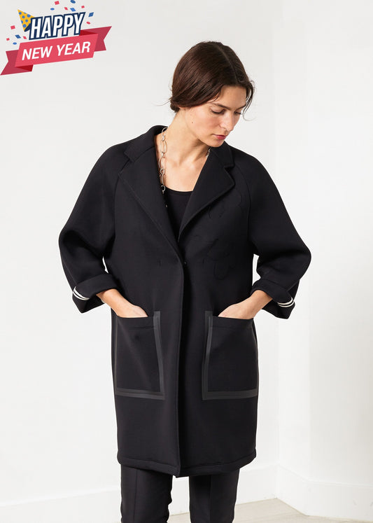 Neoprene Flower Coat in Black