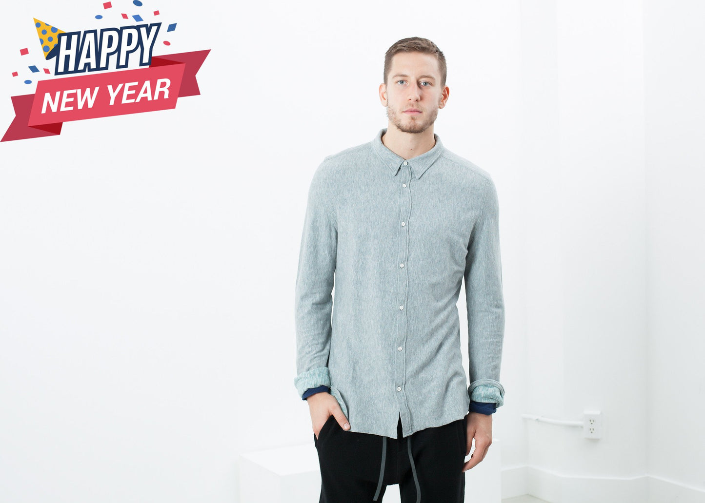 Kasuri Jersey Button-Up in Blue Grey
