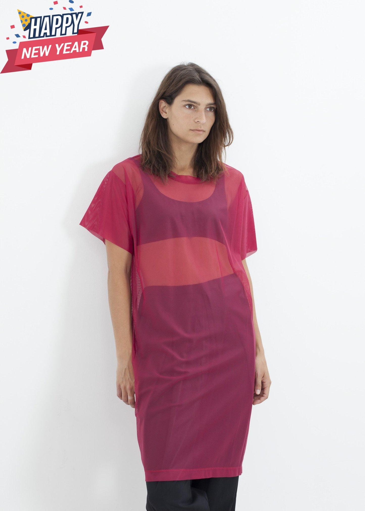 Mesh Over Dress in Pink