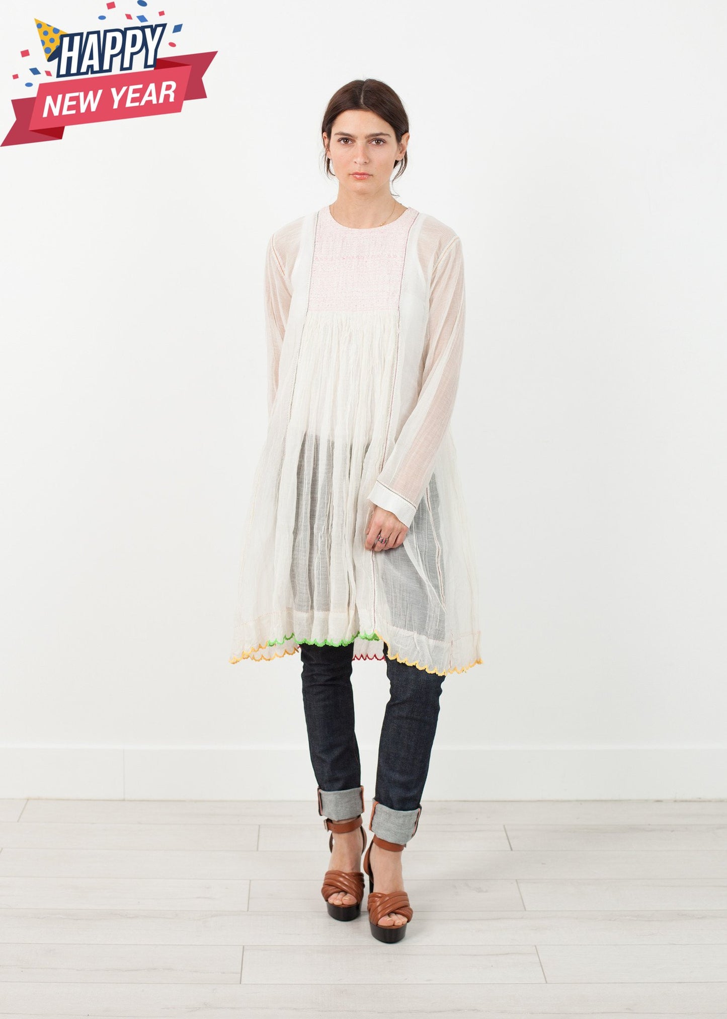 Pink Bib Dress in White