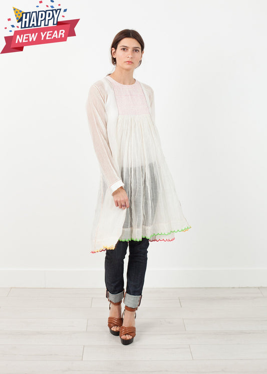 Pink Bib Dress in White