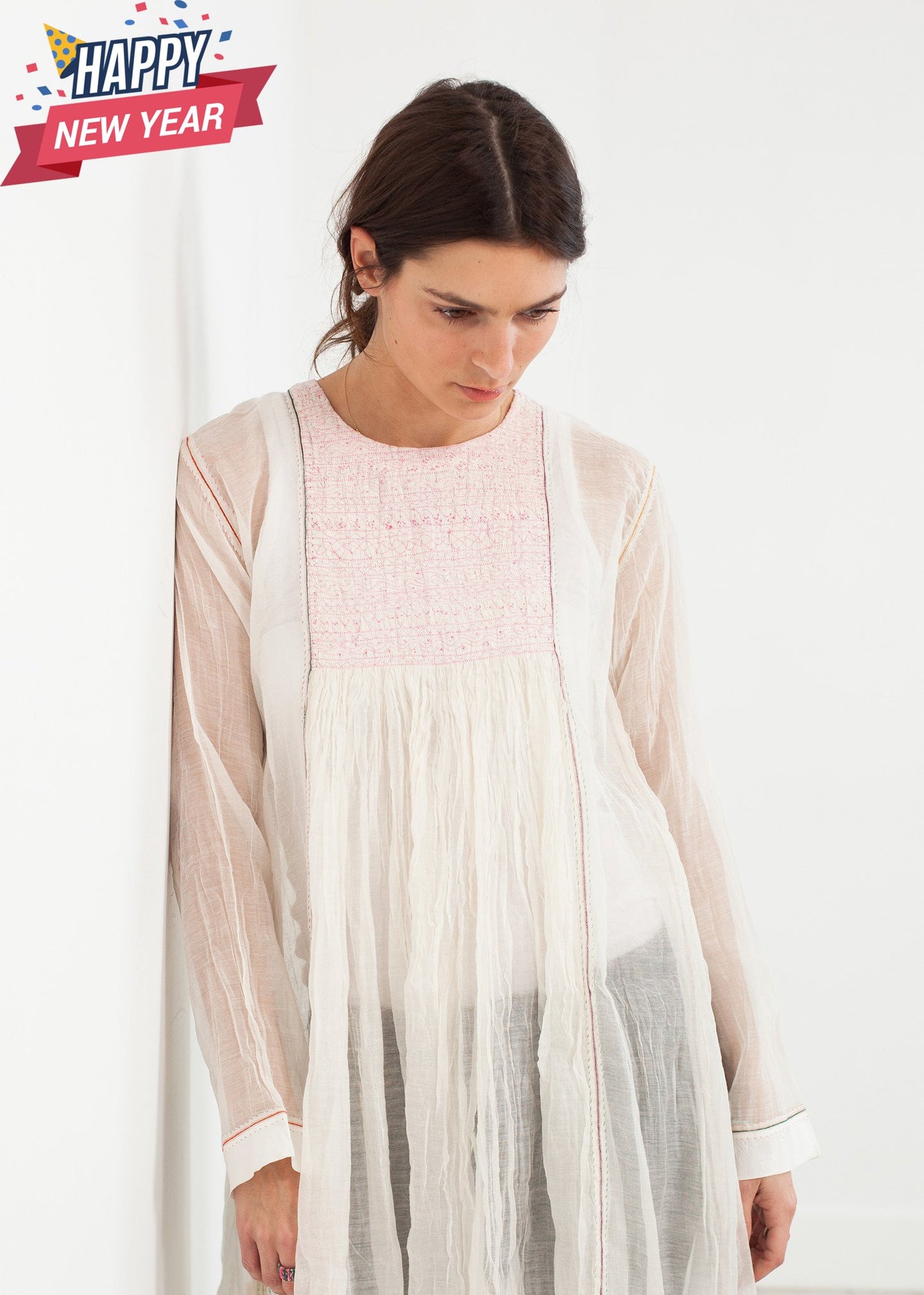 Pink Bib Dress in White