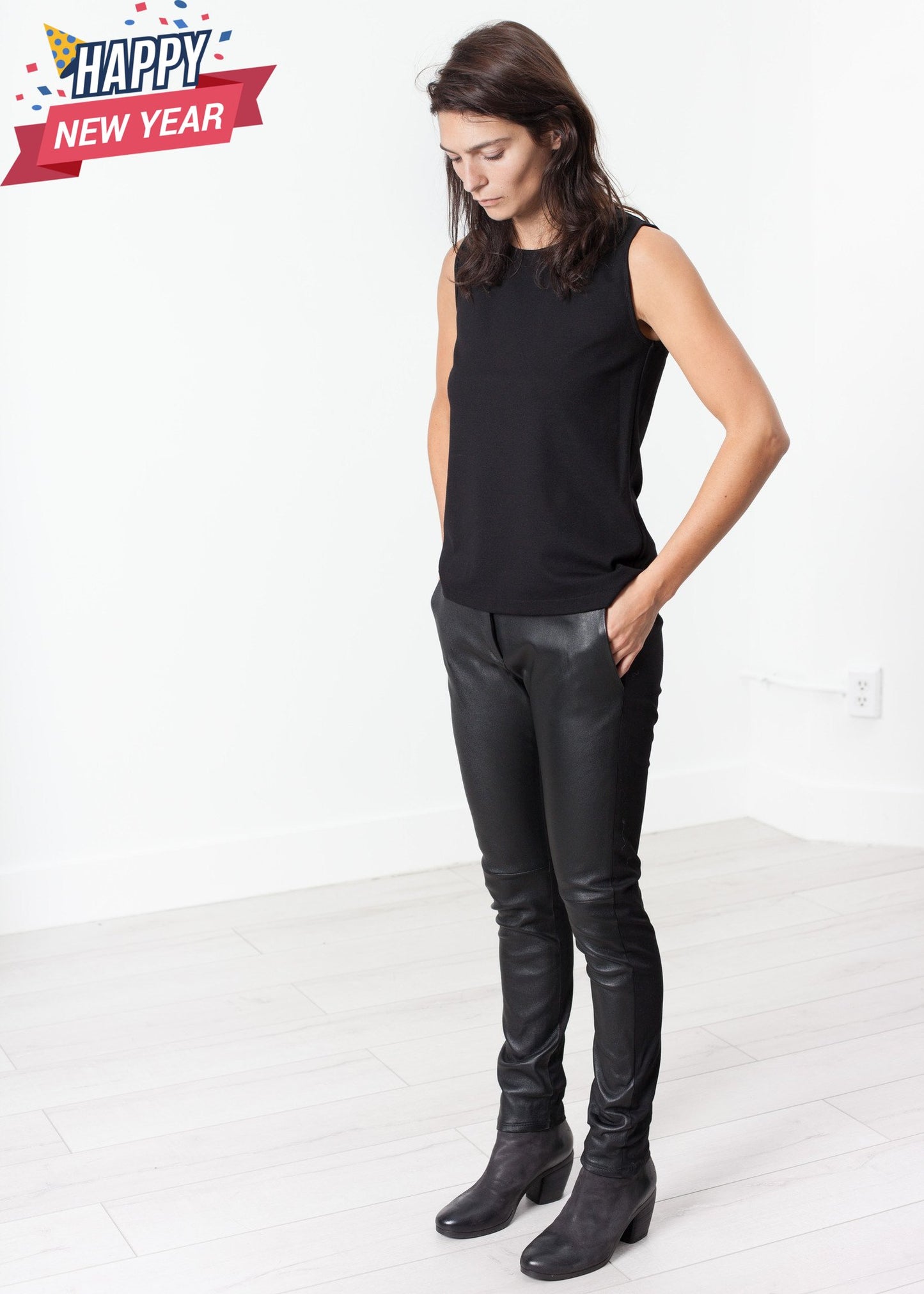 Leather Panel Trouser in Black