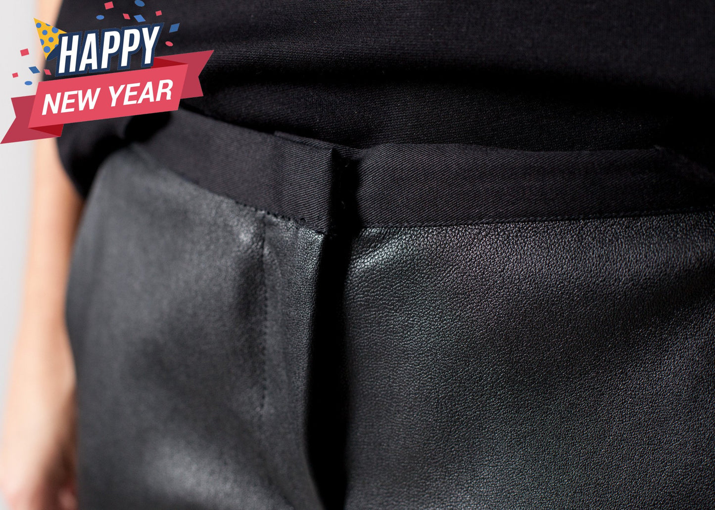 Leather Panel Trouser in Black