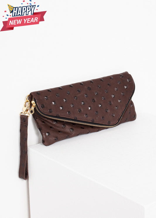 Roxanne Leather Clutch in Brown